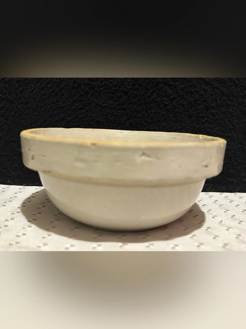 Vintage Hand Turned Crock Mixing Bowl Beige Stoneware 5 Diameter Farmhouse Decor